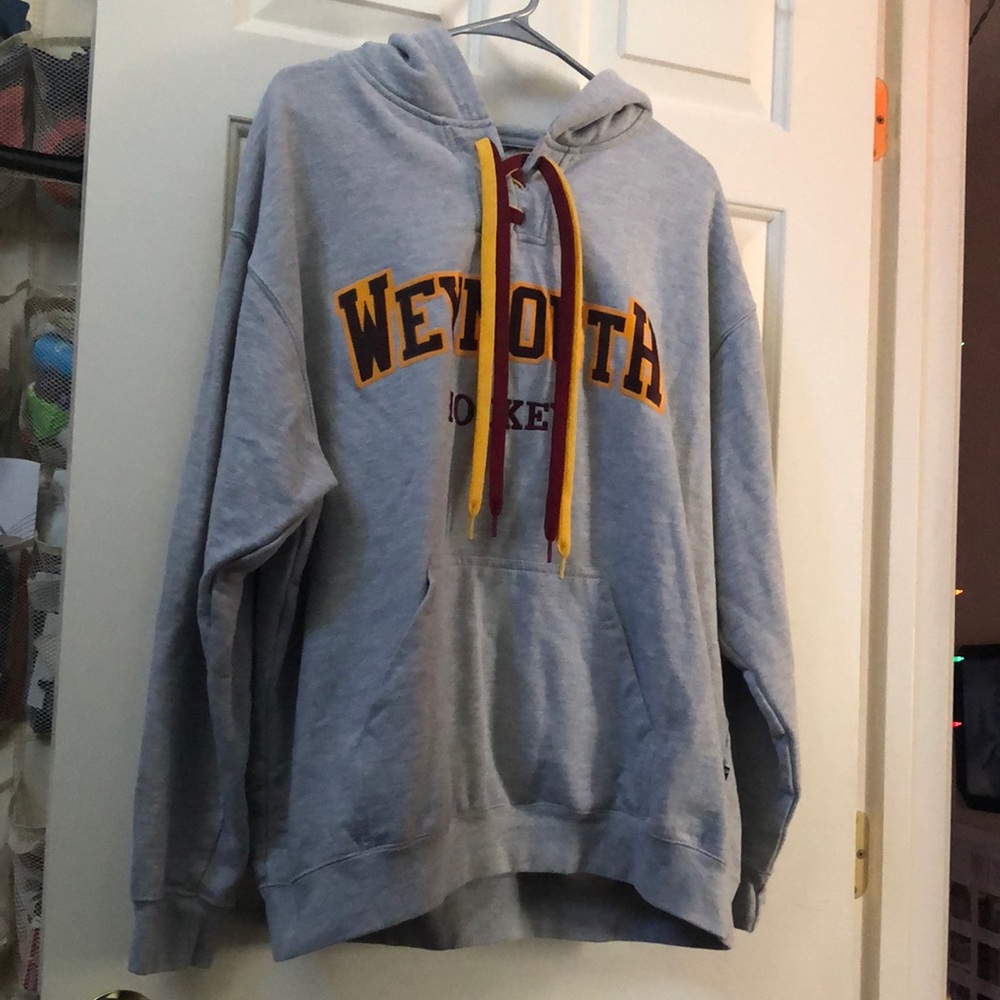 Weymouth Gray Hoodie with Red and Yellow Accents